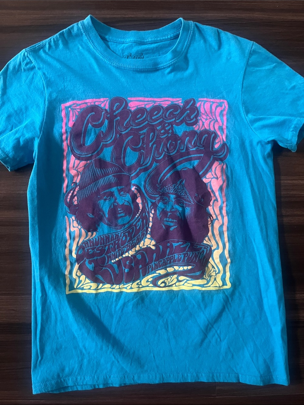 MAD Engine Turquoise Graphic Tee with Pink and Purple Print